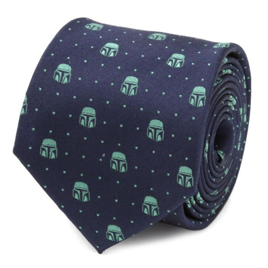 Star Wars: The Mandalorian Helmet Dotted Navy Fine Silk Necktie