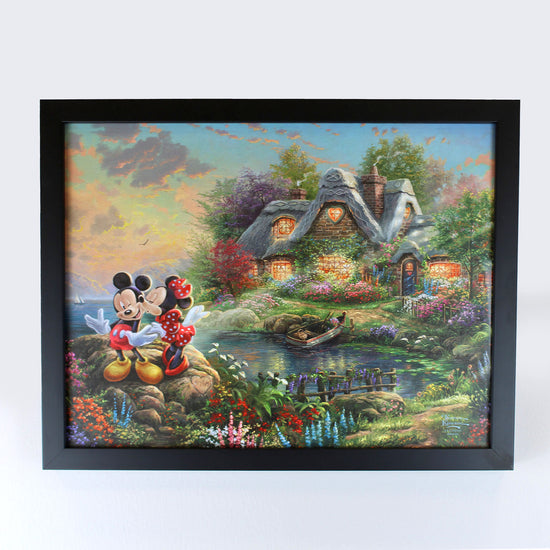 Load image into Gallery viewer, &amp;quot;Sweetheart Cove&amp;quot; (Disney) Mickey and Minnie Thomas Kinkade Framed Art Print
