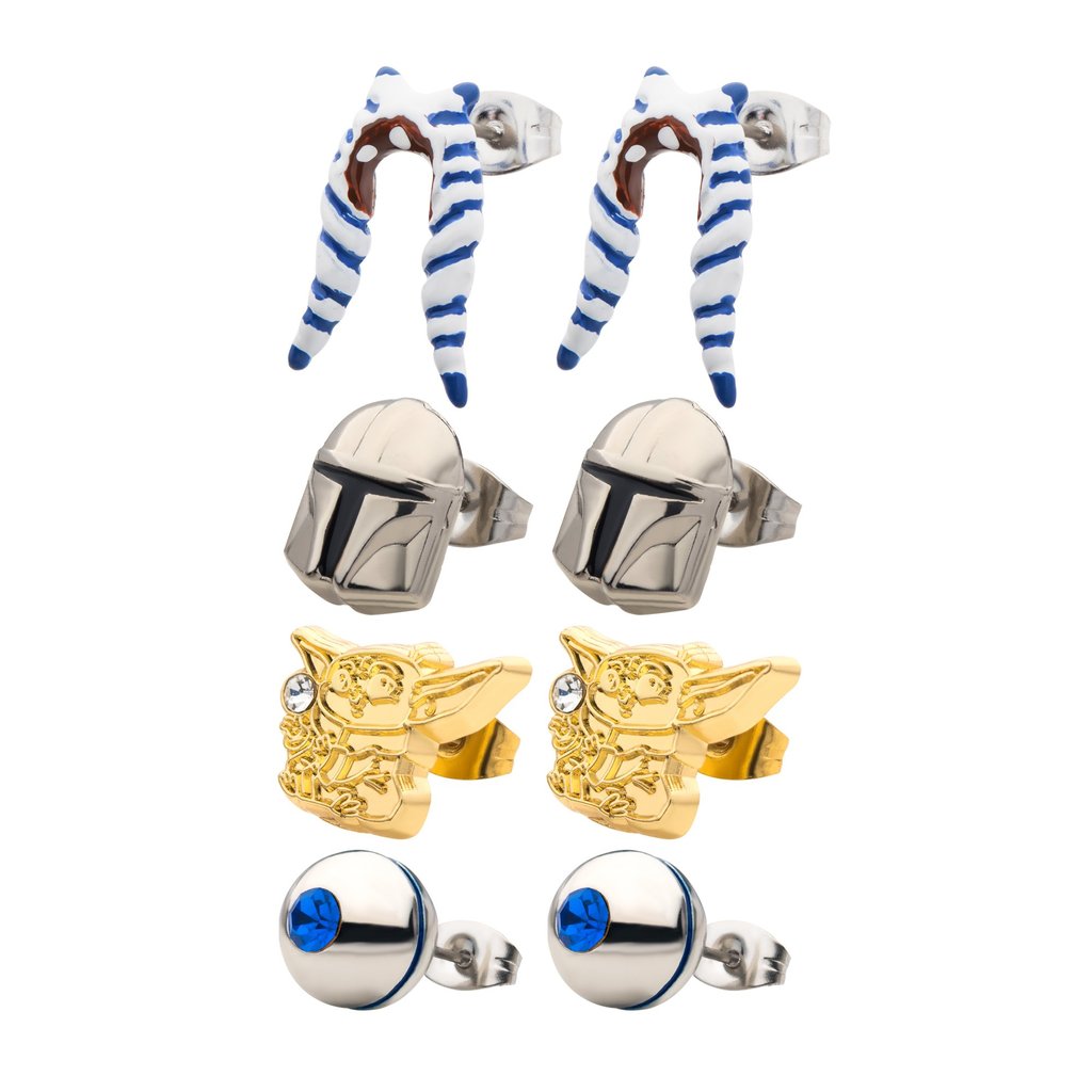 Grogu, Mandalorian Helmet, & Ahsoka (Star Wars) Stud Earring 4 Pack