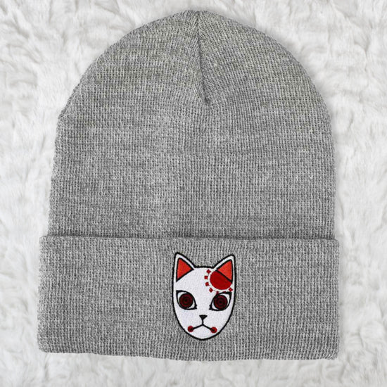 Load image into Gallery viewer, Tanjiro&amp;#39;s Warding Mask (Demon Slayer) Embroidered Cuff Beanie Hat

