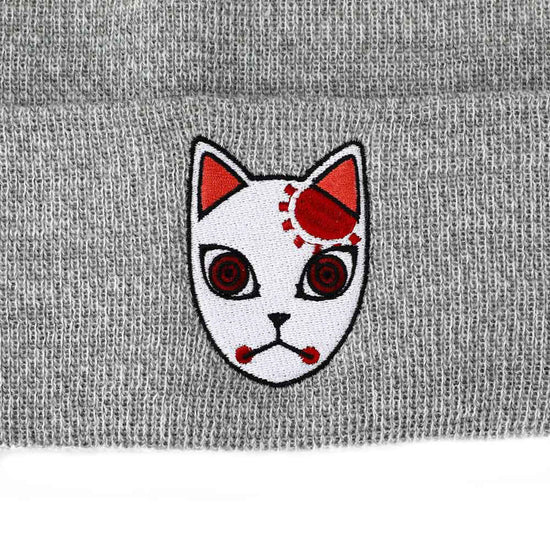 Load image into Gallery viewer, Tanjiro&amp;#39;s Warding Mask (Demon Slayer) Embroidered Cuff Beanie Hat
