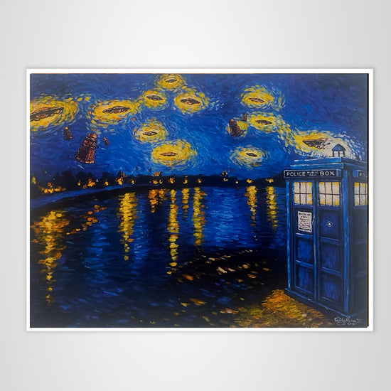 TARDIS Police Box Starry Night "Daleks on the Rhone" (Doctor Who) Parody Art Print