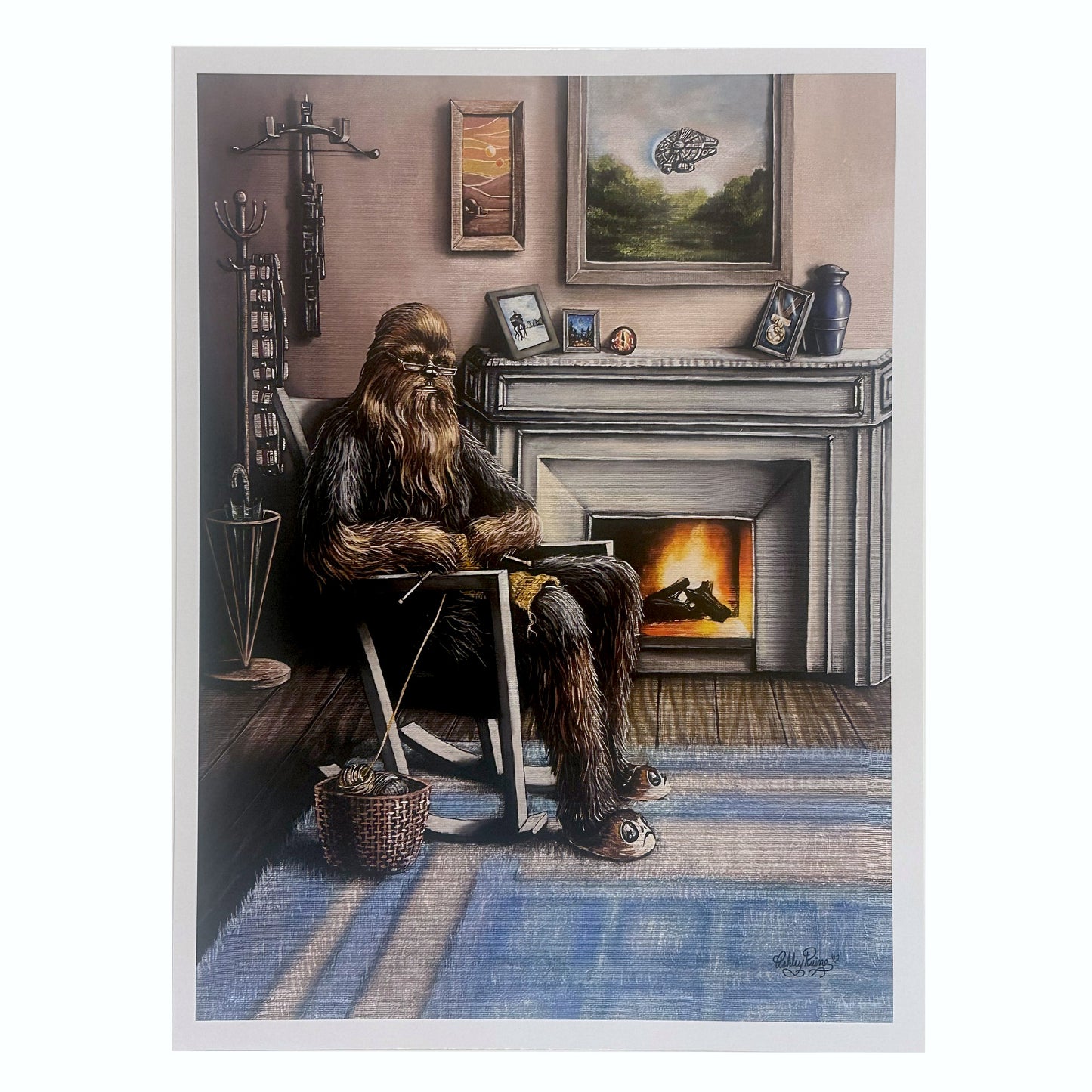 Chewbacca by the Fireplace "The Good Life" (Star Wars) Parody Art Print