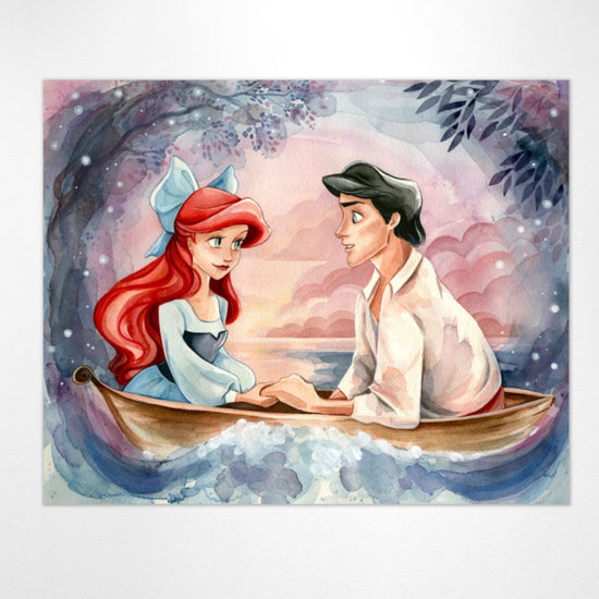 The Little Mermaid "A Blue Lagoon" Ariel and Prince Eric Disney Watercolor Art Print
