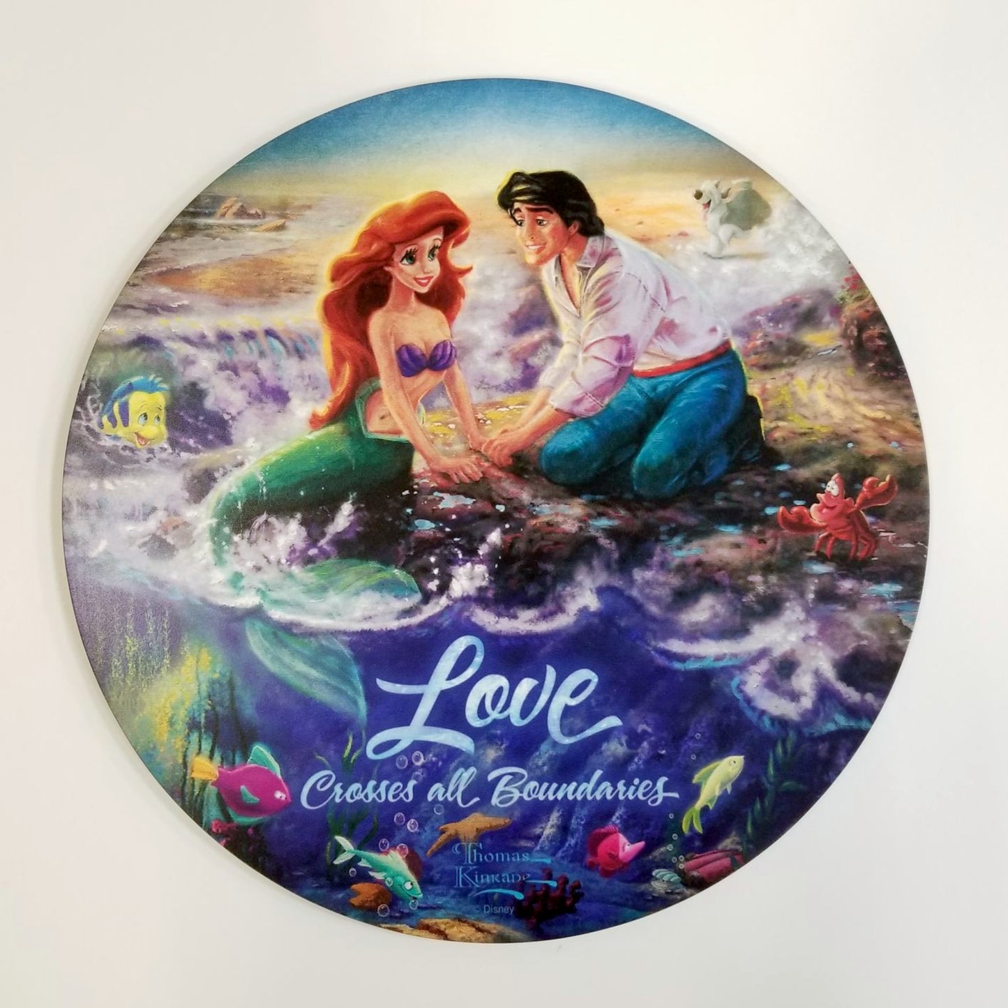 The Little Mermaid "Love Crosses All Boundaries" (Disney) Thomas Kinkade Wood Sign