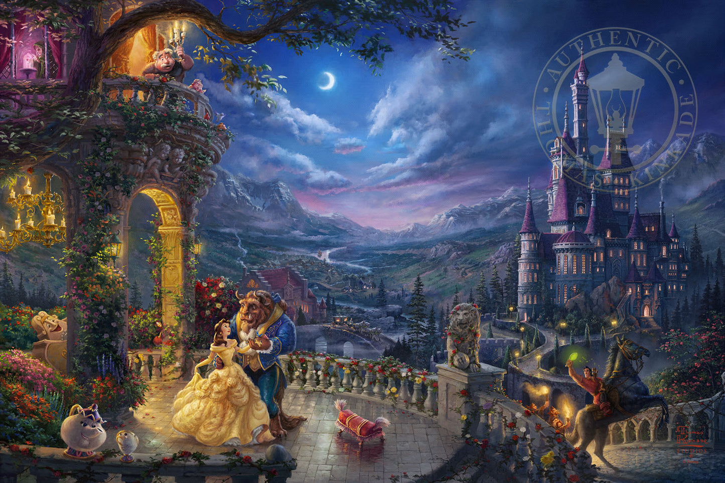 Disney Beauty and the Beast "Dancing in the Moonlight" Thomas Kinkade Framed Art Print