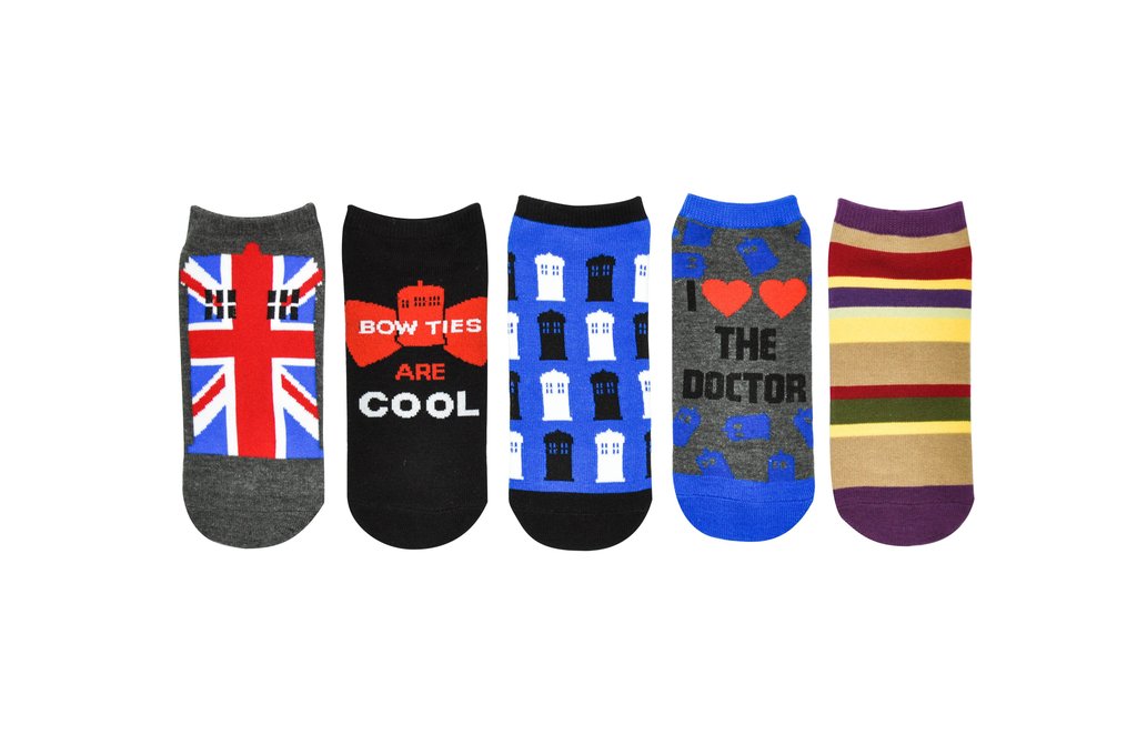 Load image into Gallery viewer, Doctor Who Union Jack Tardis Ankle Socks 5 Pack

