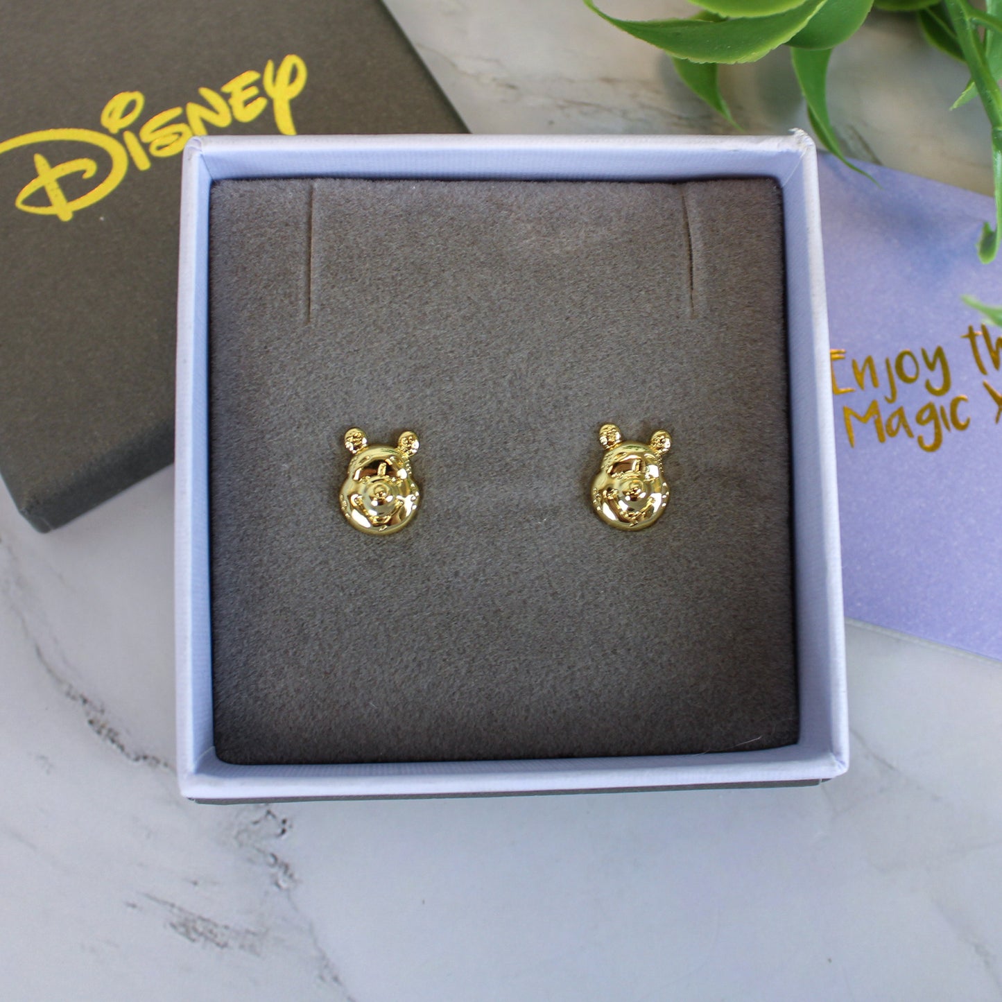 Gold Pooh Bear Stud Earrings