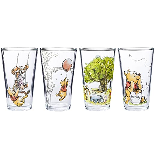 Winnie the Pooh Watercolor Disney 16oz Set of 4 Pint Glasses