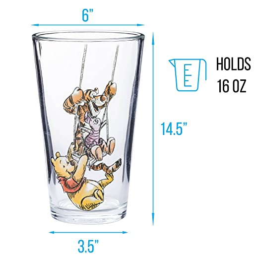 Winnie the Pooh Watercolor Disney 16oz Set of 4 Pint Glasses