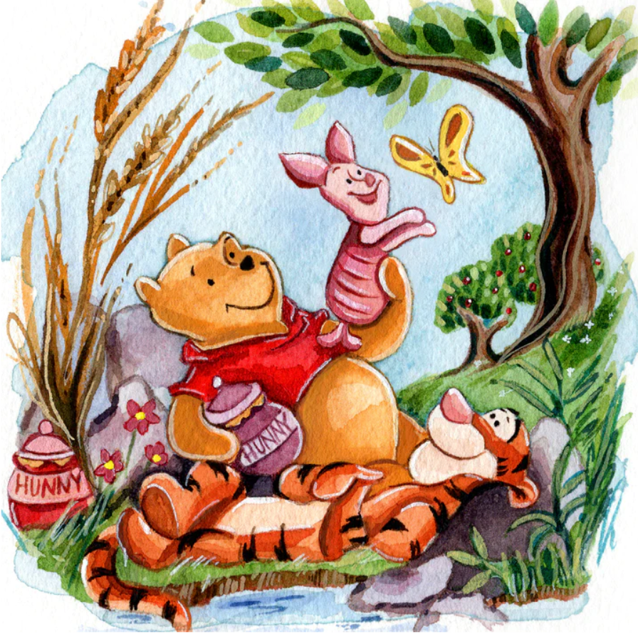 Winnie the Pooh "Friends in Springtime" Disney Watercolor Art Print